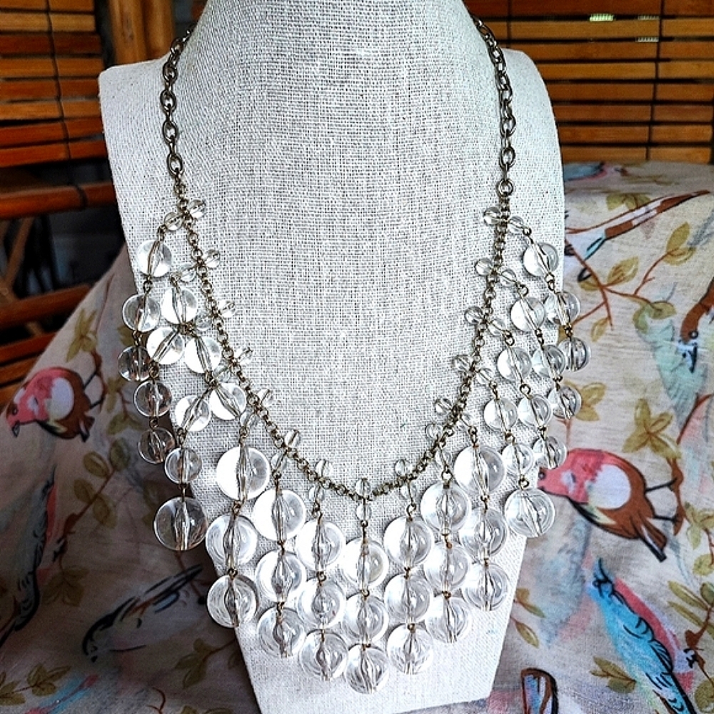 J. Crew Water Bubbles Clear Round Cascading Graduated Lucite Beaded Necklace